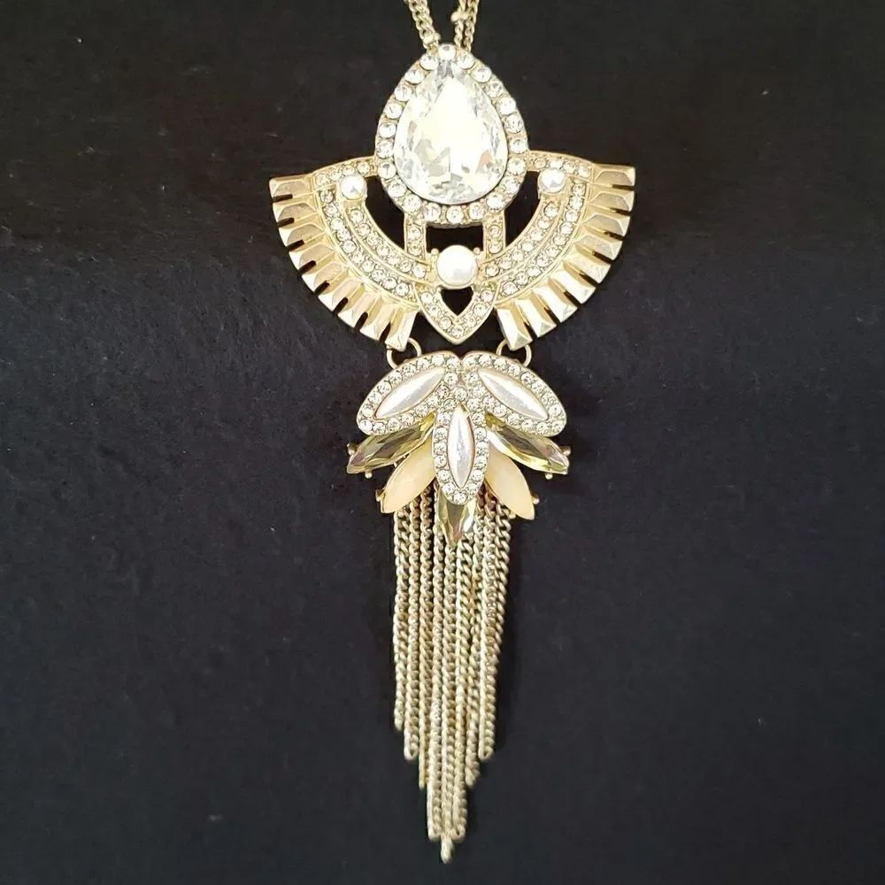 Beautiful Long Pendant Necklace Bold and Sparkly